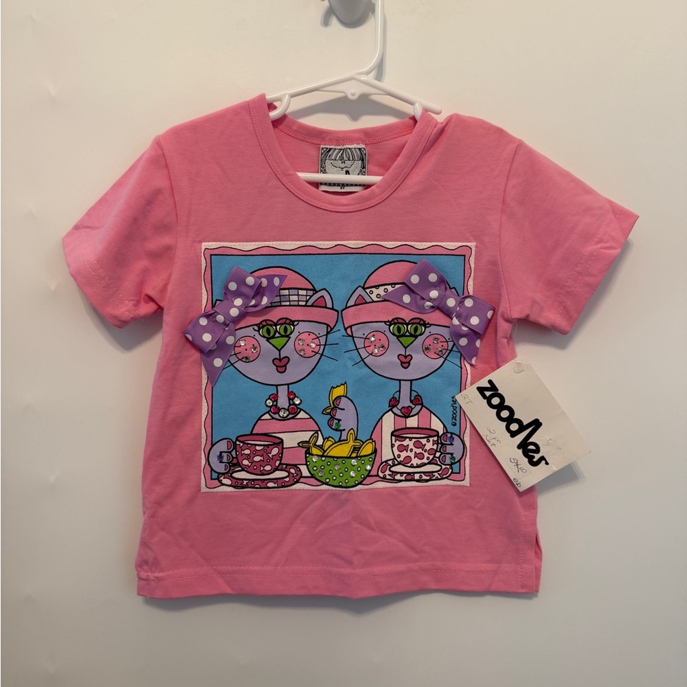 NWT Vintage Zoodles girls t-shirt pink, cats, jewels, bows, short sleeves